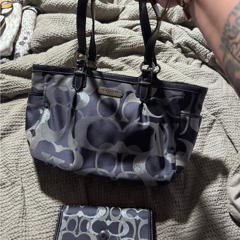 Coach navy blue/silver/grey/black Women's Bag